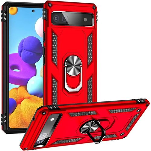 Coque Pour Google Pixel 6a Etui, Pc Militaire + Tpu 2-En-1 Armour Protective Back Housse Avec Bracket, Rouge