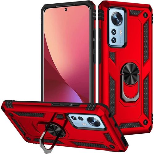 Coque Pour Xiaomi 12 Pro 5g Etui, Pc Militaire + Tpu 2-En-1 Armour Protective Back Housse Avec Bracket, Rouge