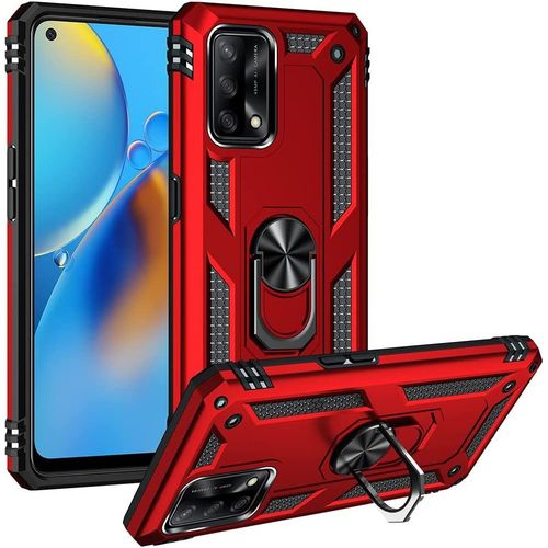 Coque Pour Oppo A74 4g(Not Fit 5g) Etui, Pc Militaire + Tpu 2-En-1 Armour Protective Back Housse Avec Bracket, Rouge