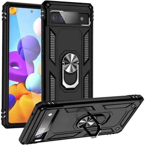 Coque Pour Google Pixel 6a Etui, Pc Militaire + Tpu 2-En-1 Armour Protective Back Housse Avec Bracket, Noir