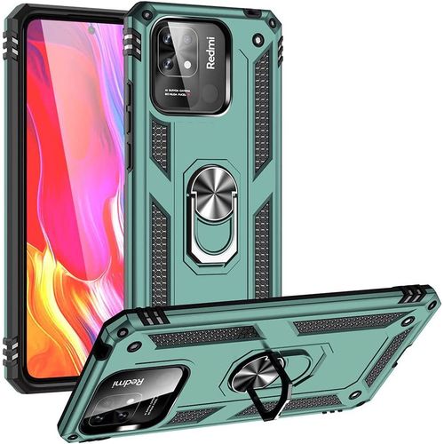 Coque Pour Xiaomi Redmi 10c Etui, Pc Militaire + Tpu 2-En-1 Armour Protective Back Housse Avec Bracket, Vert