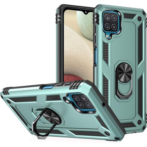 Coque Pour Samsung Galaxy A12(M12) Etui, Pc Militaire + Tpu 2-En-1 Armour Protective Back Housse Avec Bracket, Vert
