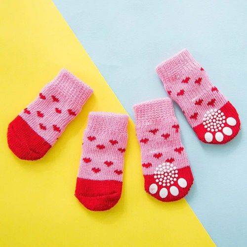 Chaussettes Tricotées Antidérapantes Pour Chiot,Couvre-Pied Pour Chien,Chaudes,En Coton,Dessin,Une Paire De 4 Fournitures Pour Animaux De Compagnie - Type Color-7-L
