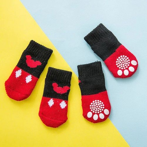 Chaussettes Tricotées Antidérapantes Pour Chiot,Couvre-Pied Pour Chien,Chaudes,En Coton,Dessin,Une Paire De 4 Fournitures Pour Animaux De Compagnie - Type Color-8-S