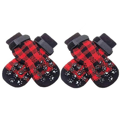 Chaussettes Coordonnantes Réglables Pour Animaux De Compagnie,Protection Des Pattes Avec Motif De Pattes,Contrôle De La Traction Intérieure,Usure Au Sol,Chiot Et Chien - Type Rouge-M