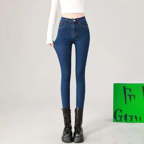 Jean Slim En Denim Bleu Pour Femme,Pantalon Crayon Délavé,Moulant,Taille Haute,Artificiel Astique,Commande,2024
