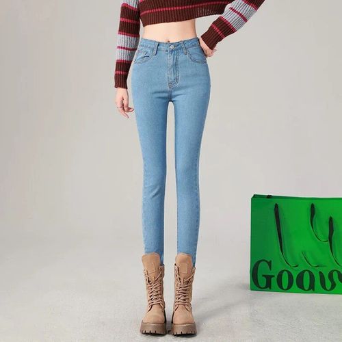 Jean Slim En Denim Bleu Pour Femme,Pantalon Crayon Délavé,Moulant,Taille Haute,Artificiel Astique,Commande,2024