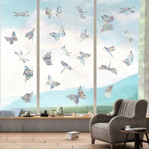 26 Pcs Libellule Arc-en-Ciel Statique Fenêtre Adhésif Decal Anti Collision Verre Autocollants Décorations pour Maison Portes Fenêtres