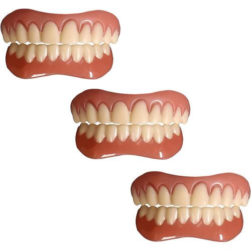 Immédiat Prothèses Dentaires Cosmétiques Silicone Dentier Haut Et Bas Sourire Dentier Amovible Naturel Fausse Dents Provisoire Facette Pour Homme Et Femme,3 Pair [Classe Énergétique A] 