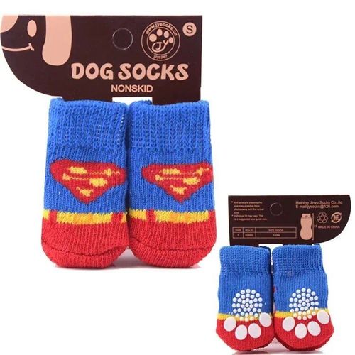 Chaussettes Chaudes D'hiver Pour Chien Chihuahua,Chaussettes De Couverture De Pied,Chat,Chien En Peluche,Chaussures De Noël,Nouvel An,4 Pièces,Ensemble - Type Blue Superman-S-2.5x6cm
