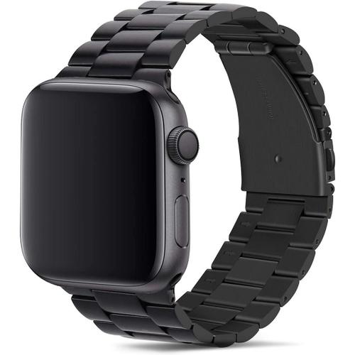 Bracelet Compatible Avec Apple Watch 38mm/40mm/41mm Series 8 Se 7 6 5 4 3 2 1, Longueur Réglable Acier Inoxydable Métal Noir - E.F.Connection