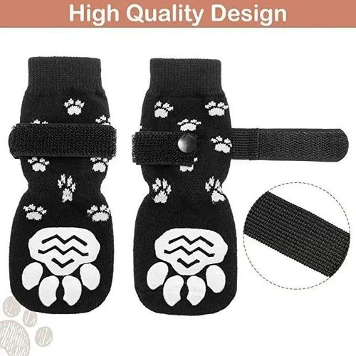 Chaussettes Coordonnantes Réglables Pour Animaux De Compagnie,Protection Des Pattes,Motif De Patte,Contrôle Intérieur De L'usure Au Sol,Chiot Et Chien,4 Pièces - Type 4pcs Black-S #E