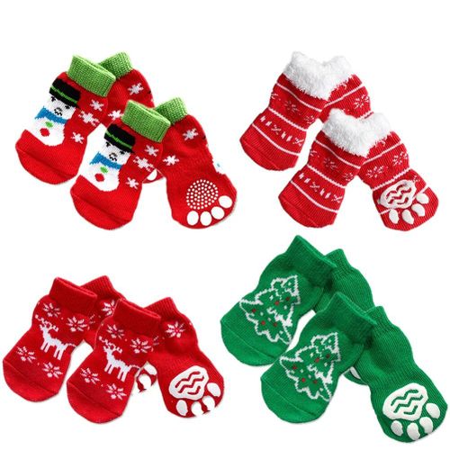 Chaussettes Tricotées Anti-Chaussettes De Noël Pour Chiens Et Animaux De Compagnie,Chaussettes D'hiver Pour Chiots,Style Aléatoire,4 Ensembles - Type S