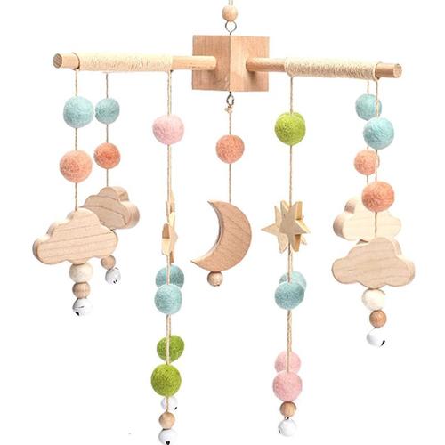 Mobile Bébé Carillons avec boules de feutre Lune Planète Étoiles Mobile Bébé Bois Mobile Bébé Fille Cloche de lit Pendentif à suspendre au-dessus du lit de bébé Star Moon Deco