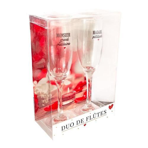 COFFRET FLÛTES CHAMPAGNE VERRE MADAME MONSIEUR