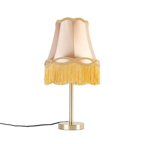 Qazqa Classique/Antique Klassieke Tafellamp Messing Met Granny Kap Goud 30 Cm - Simplo Acier /Tissu Doré ,Doré/Laiton Rond / Luminaire / Lumiere / Éclairage / Intérieur / Salon E27 Max. 1 X...