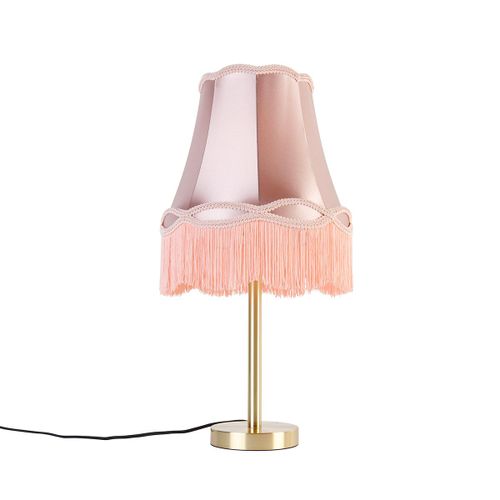 Qazqa Classique/Antique Klassieke Tafellamp Messing Met Granny Kap Roze 30 Cm - Simplo Acier /Tissu Rose,Doré/Laiton Oblongue / Luminaire / Lumiere / Éclairage / Intérieur / Salon E27 Max. 1...