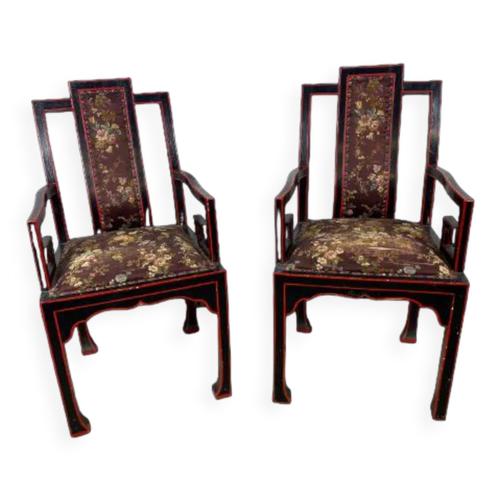 Fauteuils Chinois Broderie De Soie Noir