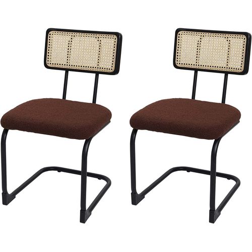 Lot De 2 Chaises De Salle À Manger Cuisine En Bois Rotin Métal Tissu/Textile Marron Bouclé Cds04492