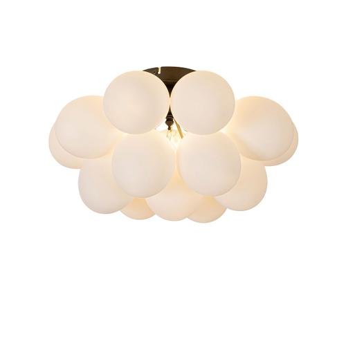 Qazqa Design /Art Deco Art Deco Plafondlamp Zwart Met Opaal Glas 4-Lichts - Uvas Verre /Acier Blanc,Noir Globe / Luminaire / Lumiere / Éclairage / Intérieur / Salon / Cuisine G9 Max. 4 X 28...