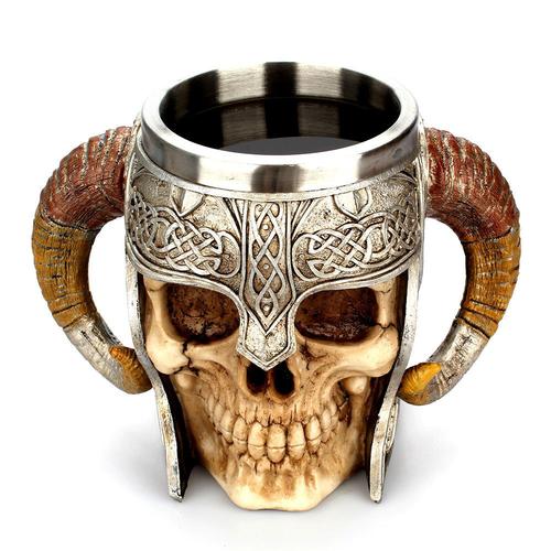 Mug de seigneur de guerre viking en forme de crâne à cornes de