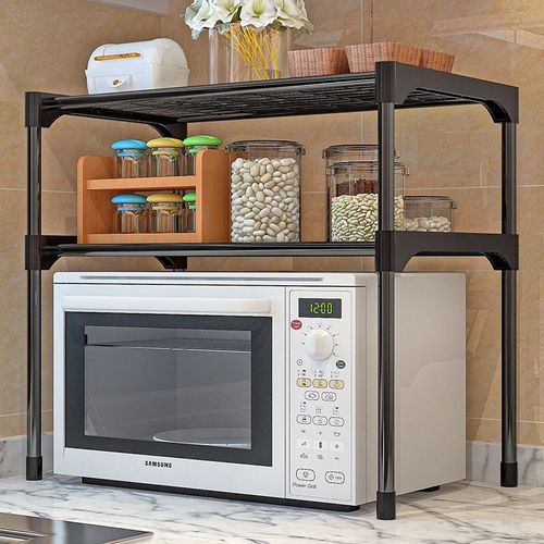 Support de four à micro-ondes à 2 niveaux, étagère à épices, support de fournitures de salle de bain, étagère d'organisation de cuisine assemblée en acier inoxydable