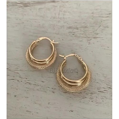 Boucles D'oreilles - Bijouxia - Créoles Triple Anneaux - Plaqué Or 18 Carats - Oxyde De Zirconium