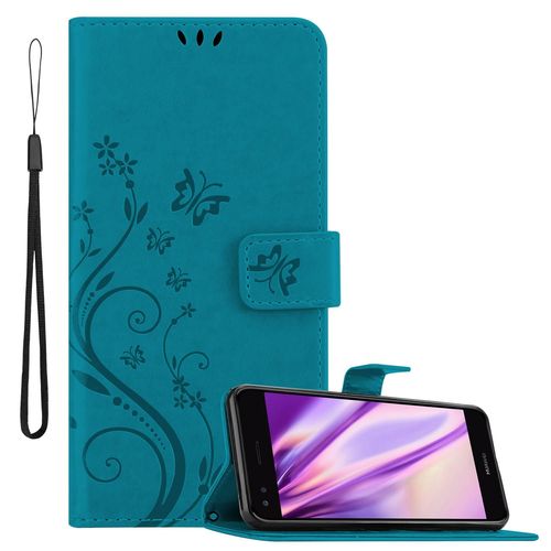 Cadorabo Housse Compatible Avec Huawei Y6 Pro 2017 En Bleu Floral - Étui De Protection Au Design Floral Avec Fermeture Magnétique, Fonction De Support Et Emplacements Pour Cartes