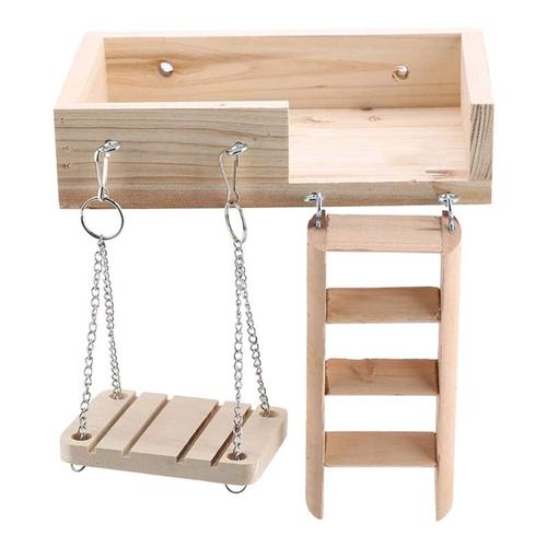 Échelle En Bois Naturel Pour Hamster, 3 Paquets De Jouets, Plate-Forme En Bois Naturel, Support Pivotant, Cage, Accessoires Pour Gerbille D'Écureuil