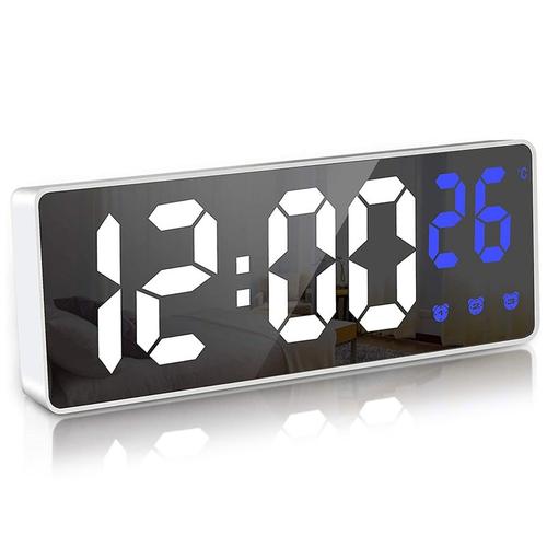 Horloge de chevet à LED avec affichage de la température, alarme numérique, alimenté par le secteur, luminosité réglable