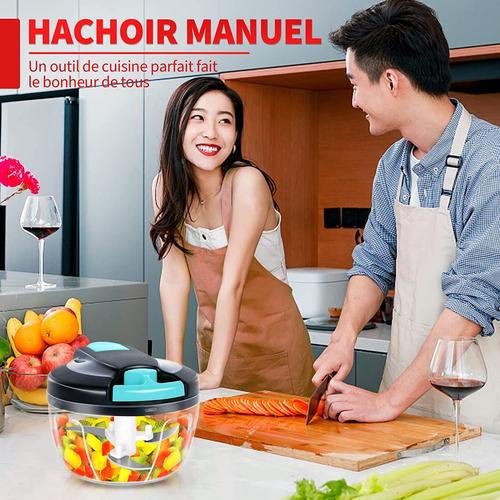 Hachoir Manuel 550Ml, Mini Hachoir, Coupe Oignon Manuel Acier Inoxydable 3  Lames