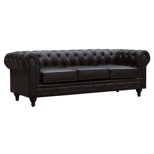 Canapé Fixe Chesterfield Aliza - 204 X 80 X 58 Cm - 3 Places - Marron