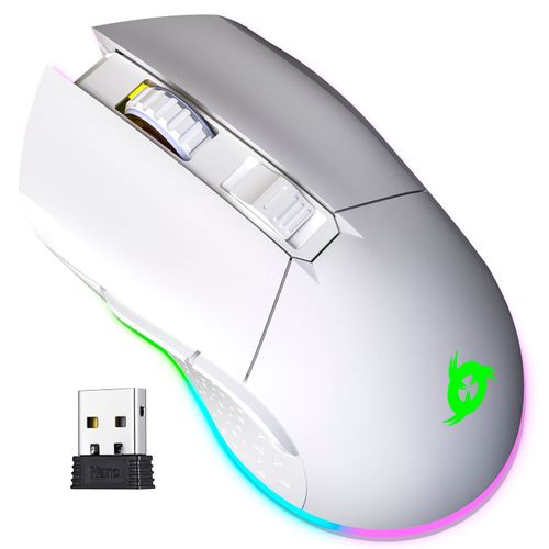 KLIM Blaze - Souris Gamer Sans Fil RGB - Rechargeable + Capteur Haute Précision avec Batterie Longue Durée + 6000 DPI Réglable + PC MAC PS4 PS5 + Blanc