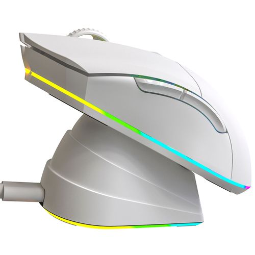 KLIM Blaze Pro - Souris Gamer Sans Fil RGB Rechargeable avec Station de Charge + Capteur Haute Précision avec Batterie Longue Durée +Jusqu'à 6000 DPI + Souris filaire et sans fil - Blanche