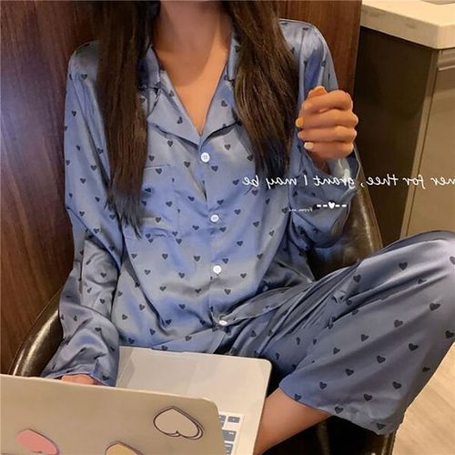 Injsatin-Ensemble De Pyjamas Deux Pièces Pour Femmes,Vêtements De Nuit Pour Femmes,Vêtements De Détente De Glace,Pyjamas Imbibés