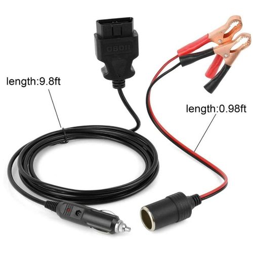 Rallonge Allume - Cigare (3 M) Avec Pince Crocodile, Prise Allume - Cigare (Obd Et Pince Crocodile)