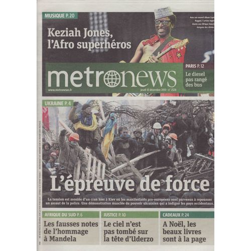 Metronews / 12-12-2013 N°2528 : Keziah Jones (1p) - Justin Bieber (1/2p) - Laurent Ruquier (1/2p) - Florent Manaudou (1/3p)