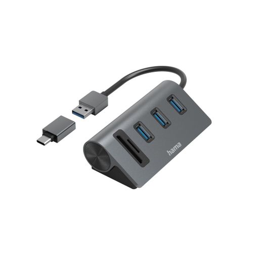 Hub USB/lect. cartes, 5 ports, 3x USB-A, SD, microSD, av. adpt. USB-A