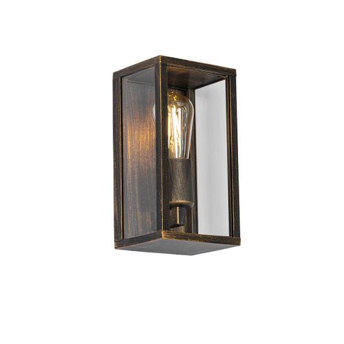 Qazqa Industriel /Classique/Antique Vintage Wandlamp Antiek Goud 26 Cm Ip44 - Charlois Aluminium /Verre Doré/Laiton Rectangulaire / Extérieur / Jardin / Luminaire / Lumiere / Éclairage E27...