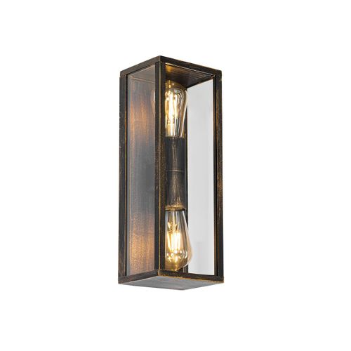 Qazqa Industriel /Classique/Antique Vintage Wandlamp Antiek Goud 38 Cm 2-Lichts Ip44 - Charlois Aluminium /Verre Doré/Laiton Oblongue / Extérieur / Jardin / Luminaire / Lumiere / Éclairage...