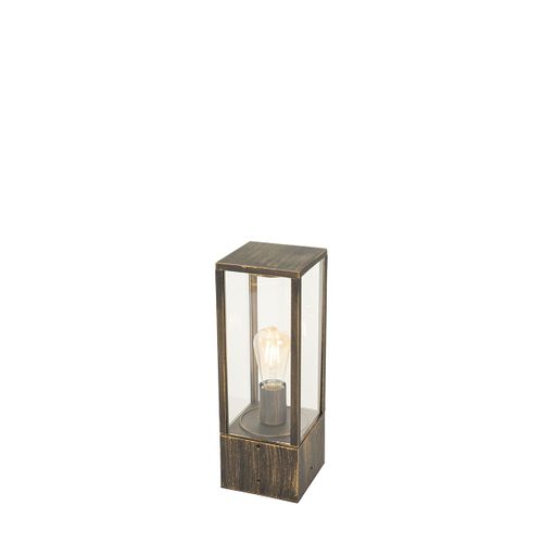 Qazqa Industriel /Classique/Antique Vintage Staande Buitenlamp Antiek Goud 40 Cm Ip44 - Charlois Aluminium /Verre Doré/Laiton Rectangulaire / Extérieur / Jardin / Luminaire / Lumiere /...