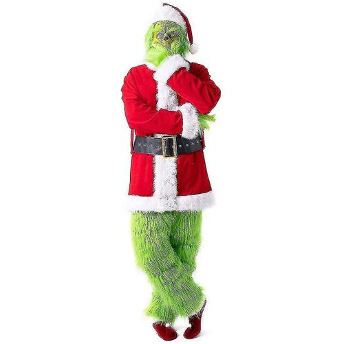 Noël Adulte Grinch Costume Enfants Père Noël Costume Hommes Et Femmes 7 Pcs Costume Ensemble Y Compris Masque-Taille Unique