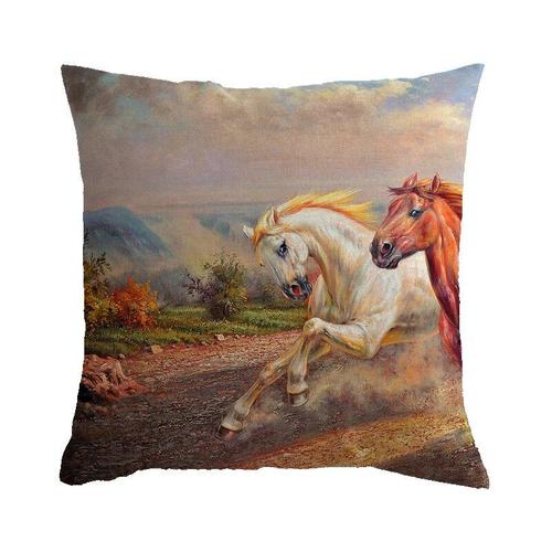 Housse De Coussin Imprimée Cheval De Course,Taie D'oreiller En Polyester,Décoration De Maison,Canapé De Voiture,Cheval De Guerre,45x45cm