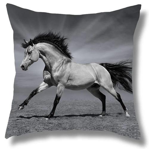 Housse De Coussin Imprimée Cheval De Course,Taie D'oreiller En Polyester,Décoration De Maison,Canapé De Voiture,Cheval De Guerre,45x45cm