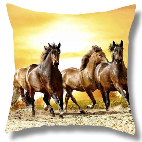 Housse De Coussin Imprimée Cheval De Course,Taie D'oreiller En Polyester,Décoration De Maison,Canapé De Voiture,Cheval De Guerre,45x45cm