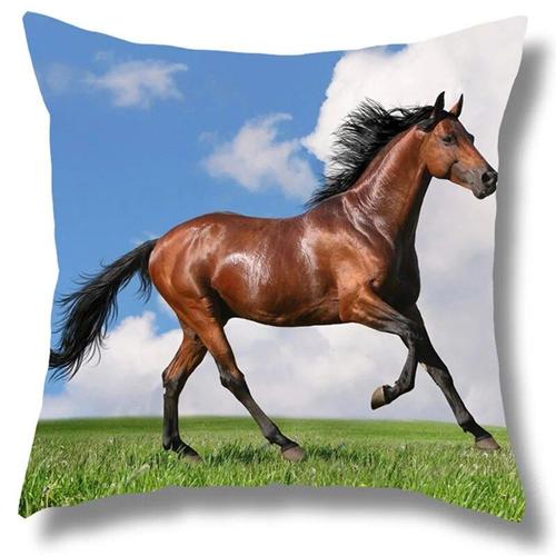 Housse De Coussin Imprimée Cheval De Course,Taie D'oreiller En Polyester,Décoration De Maison,Canapé De Voiture,Cheval De Guerre,45x45cm