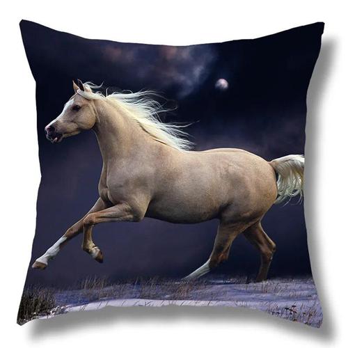 Housse De Coussin Imprimée Cheval De Course,Taie D'oreiller En Polyester,Décoration De Maison,Canapé De Voiture,Cheval De Guerre,45x45cm