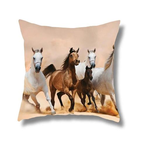 Housse De Coussin Imprimée Cheval De Course,Taie D'oreiller En Polyester,Décoration De Maison,Canapé De Voiture,Cheval De Guerre,45x45cm