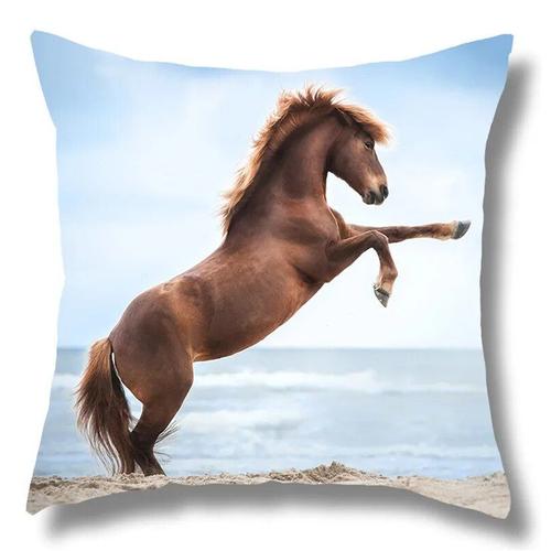 Housse De Coussin Imprimée Cheval De Course,Taie D'oreiller En Polyester,Décoration De Maison,Canapé De Voiture,Cheval De Guerre,45x45cm