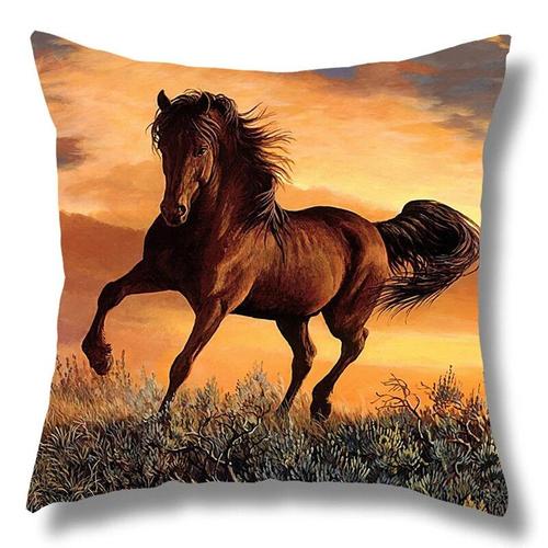 Housse De Coussin Imprimée Cheval De Course,Taie D'oreiller En Polyester,Décoration De Maison,Canapé De Voiture,Cheval De Guerre,45x45cm